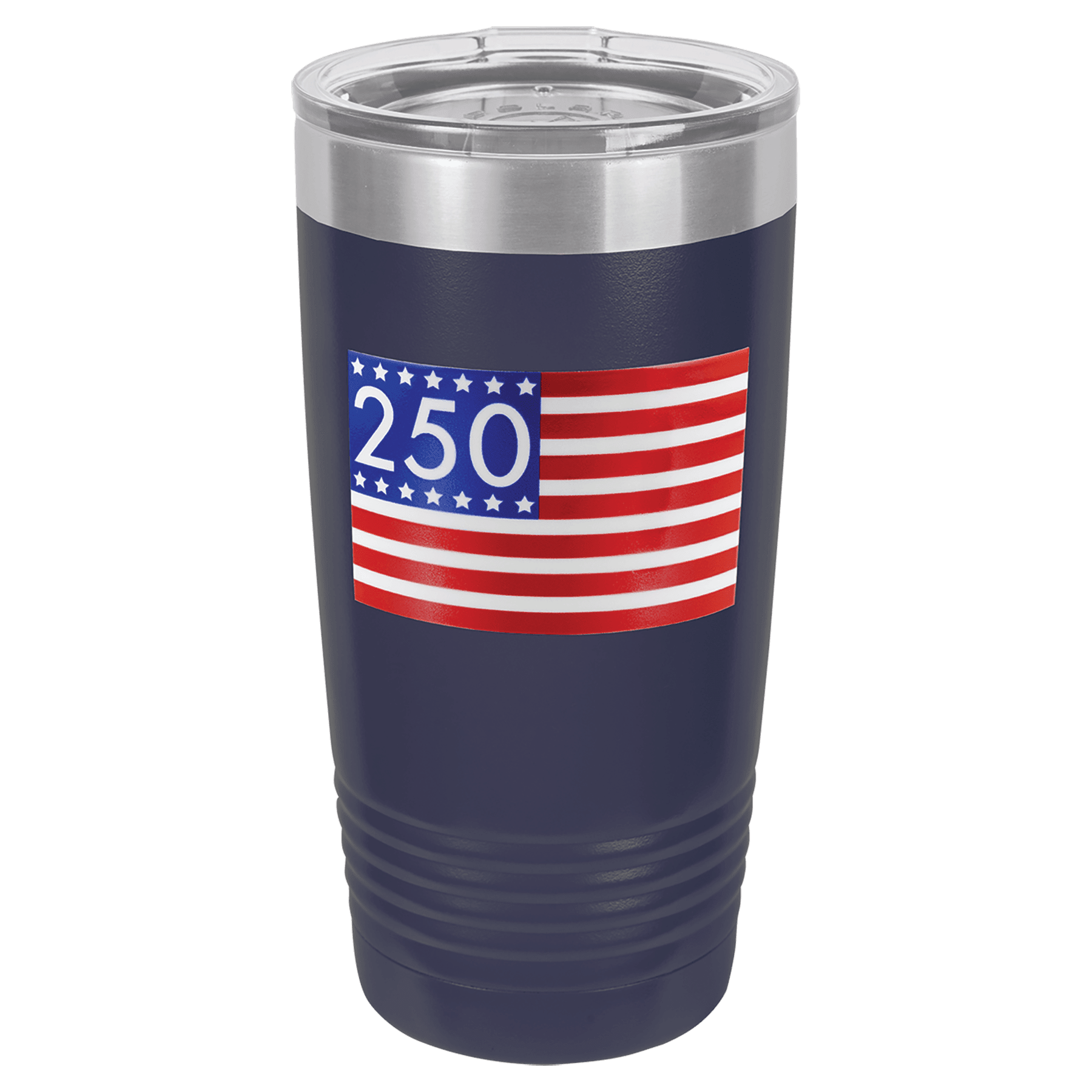 Stars and Stripes 250 UV DTF Sticker on 20 oz. Navy Blue Polar Camel Tumbler