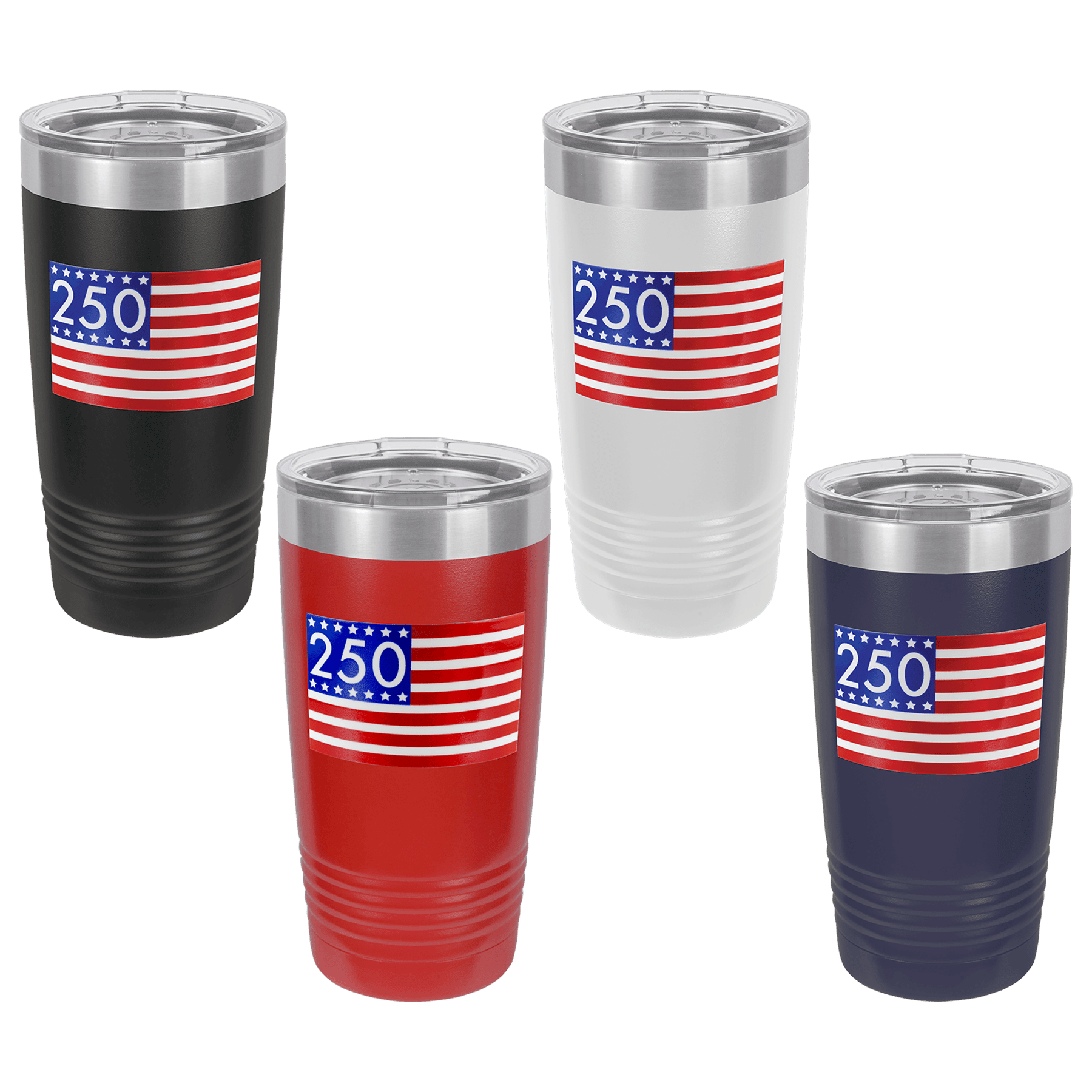 Stars and Stripes 250 UV DTF Sticker on 20 oz. Polar Camel Tumbler Sample Set