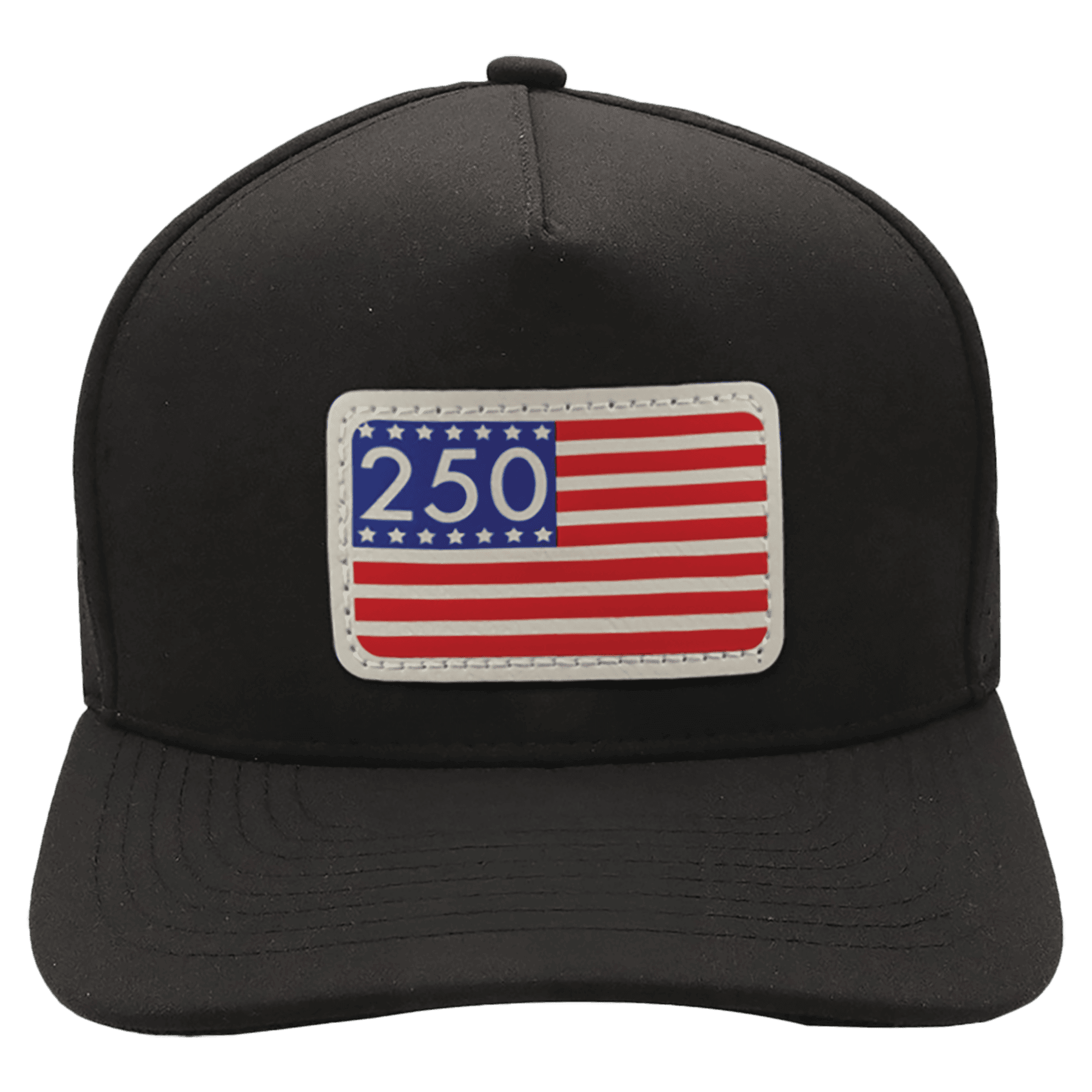 Stars and Stripes 250 DTF Transfer on Black/Black Brimco 5-Panel Performance Hat