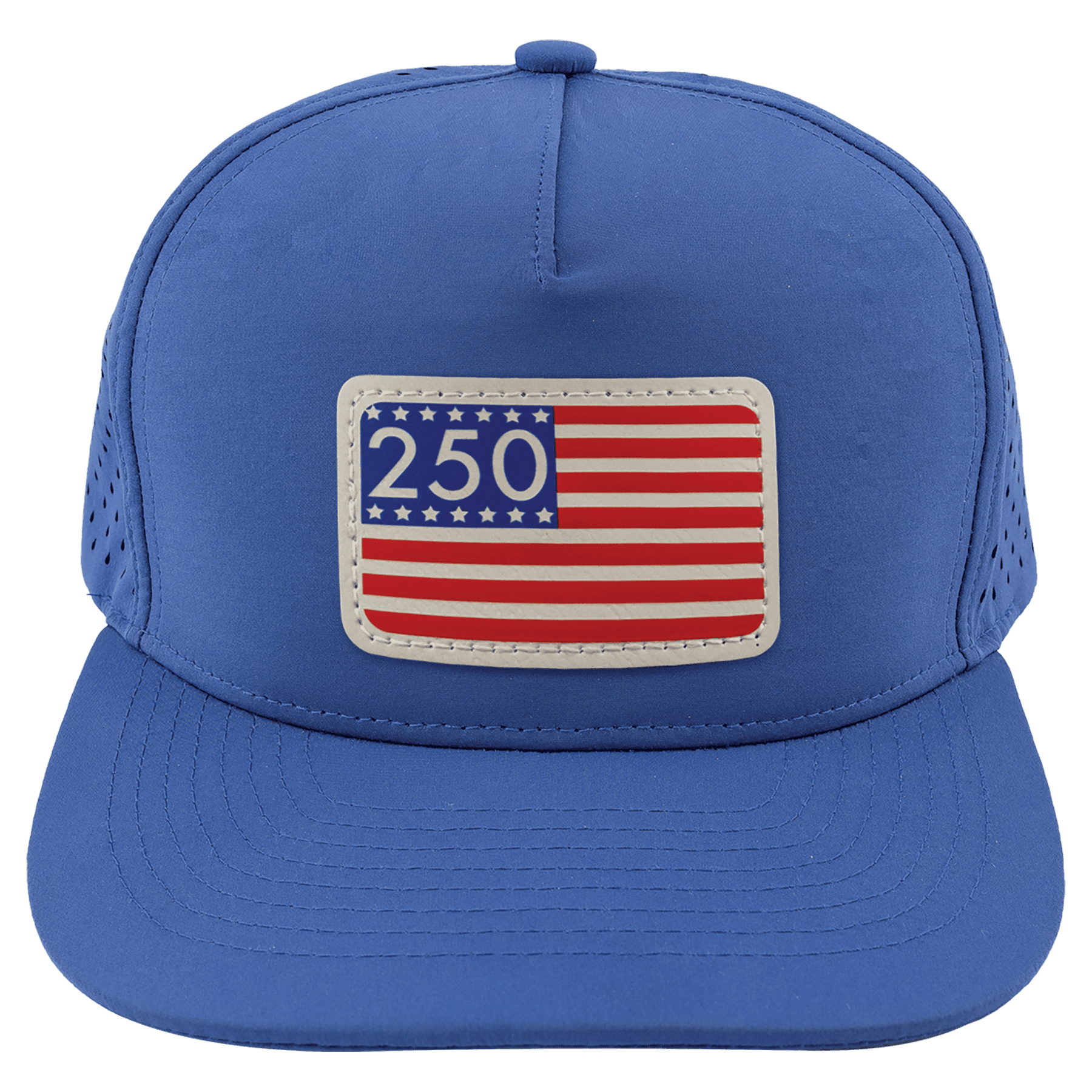 Stars and Stripes 250 DTF Transfer on Royal Blue/Royal Blue Brimco 5-Panel Performance Hat