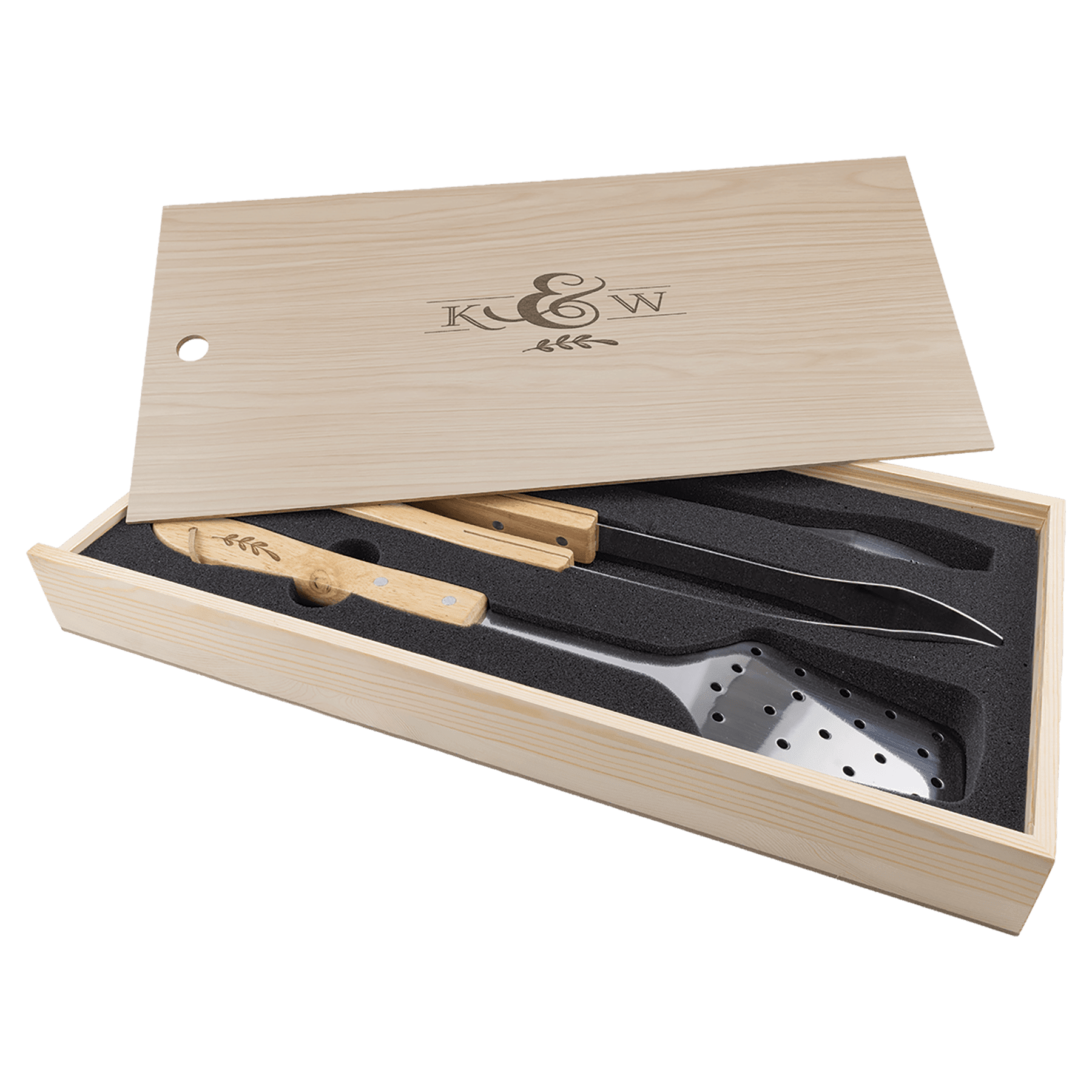 3-Piece BBQ Set in Wooden Pine Box