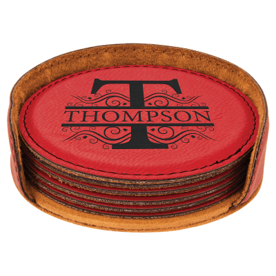4″RND RED/BLK COASTER SET