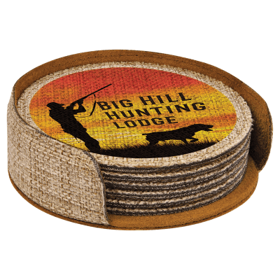 4″ RND BURLAP COASTER SET
