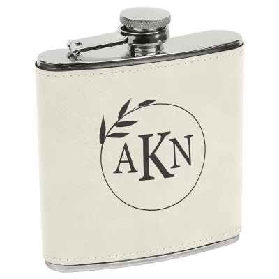 6 OZ WHT/BLK LTHR FLASK