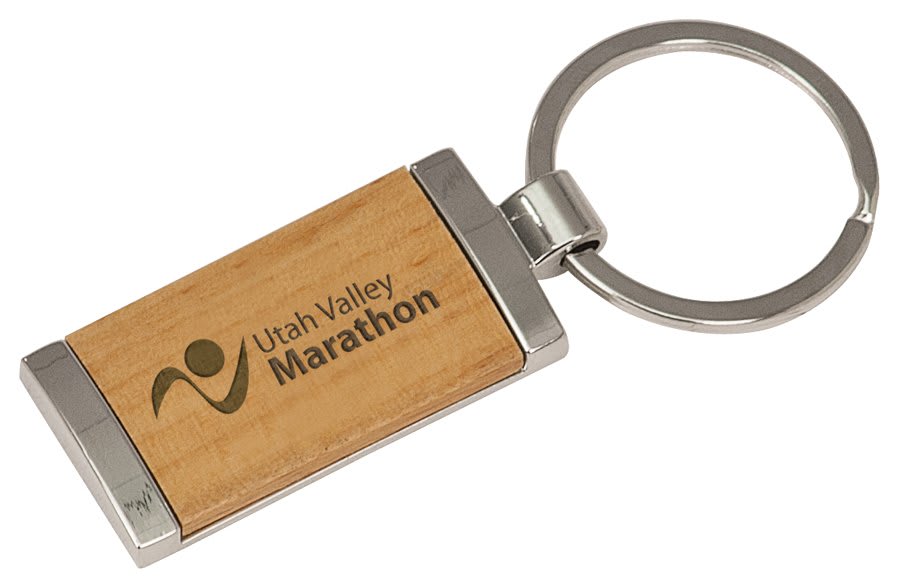 SLV W/WOOD REC LSR KEYCHN