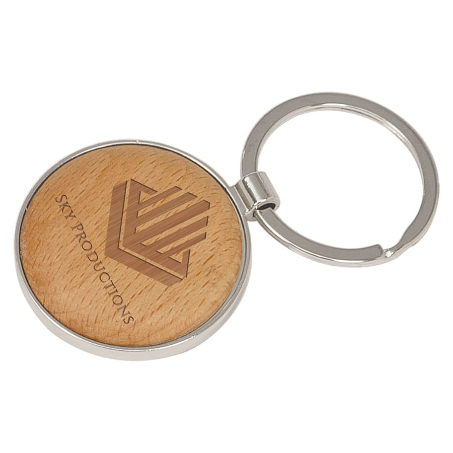 SLV W/WOOD RND LSR KEYCHN