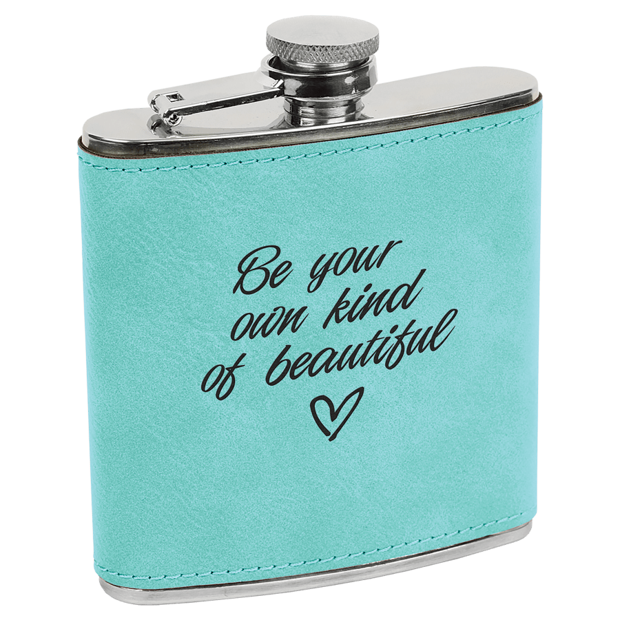6 OZ TEAL LSR LTHR FLASK