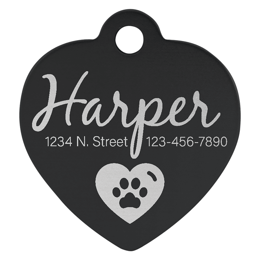 1X1″ BLK HEART PET TAG