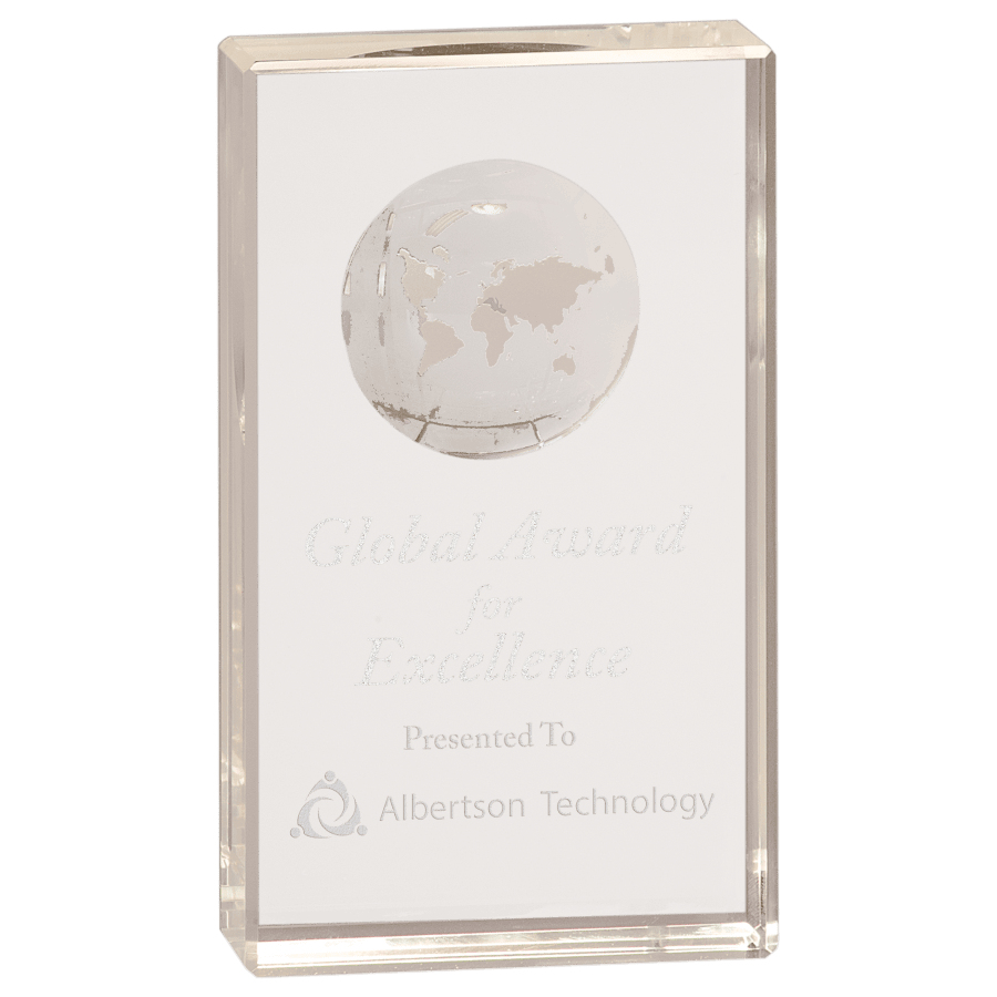 6″CRY REC W/GLOBE ETCH