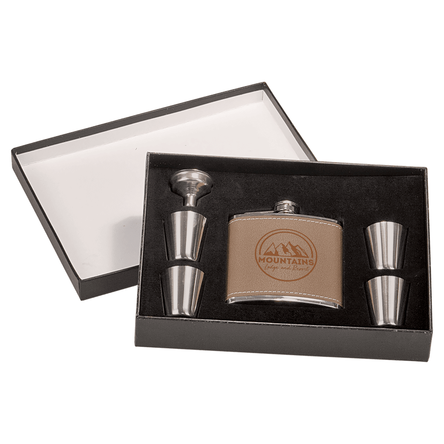 6 OZ LTHRFLSK SET W/PRSBX
