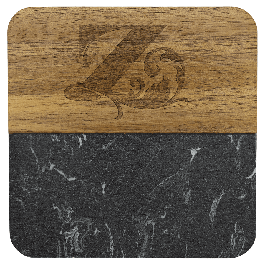 4X4″SQR ACACIA/BLK MARBLE
