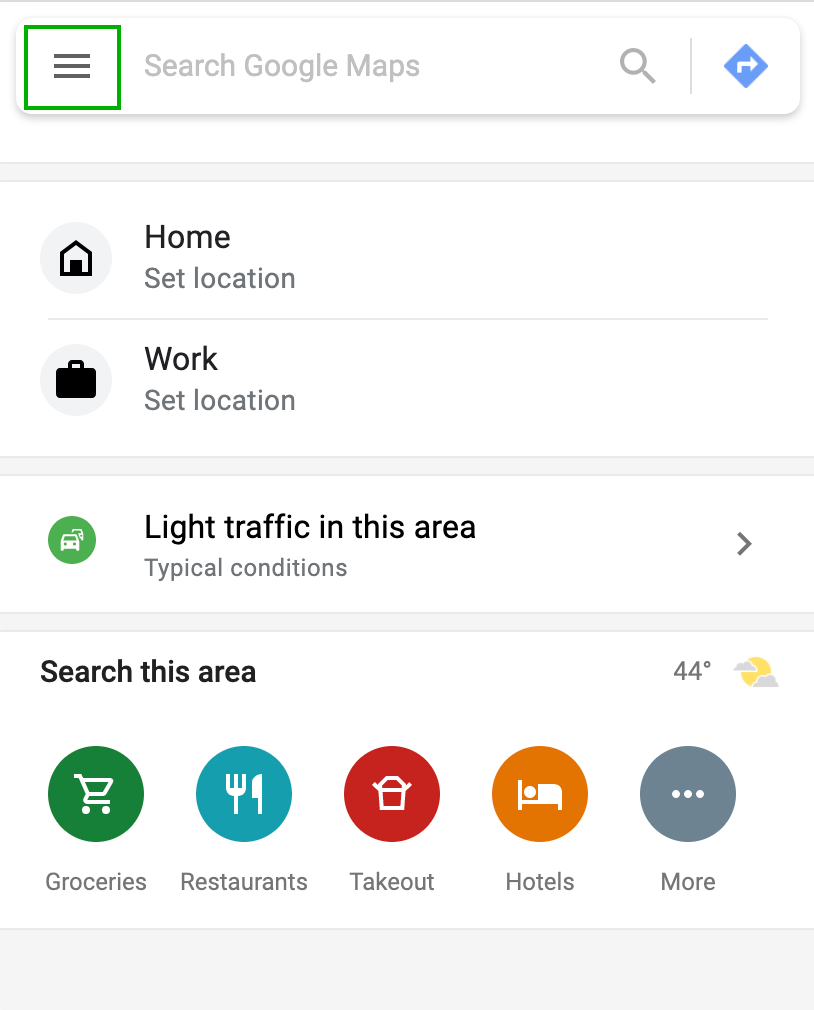 Google Maps Left Sidebar