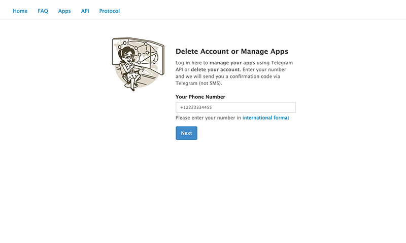 Telegram Account Delete Page