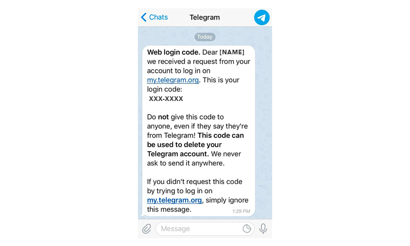 Telegram Confirmation Code Message