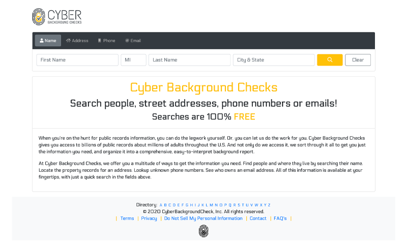 Cyber Background Checks Home Page