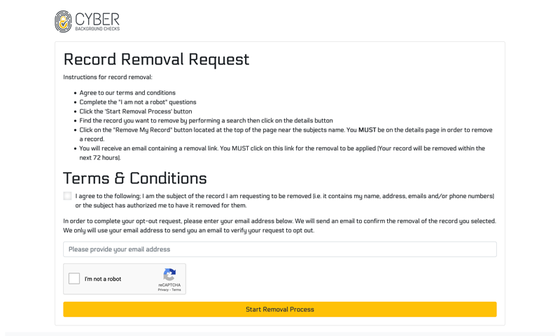 Cyber Background Checks Record Removal Page Cyber Background Checks Record Removal Page