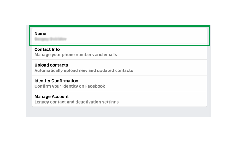 Facebook Name Settings