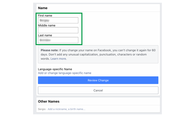 Facebook Name Change