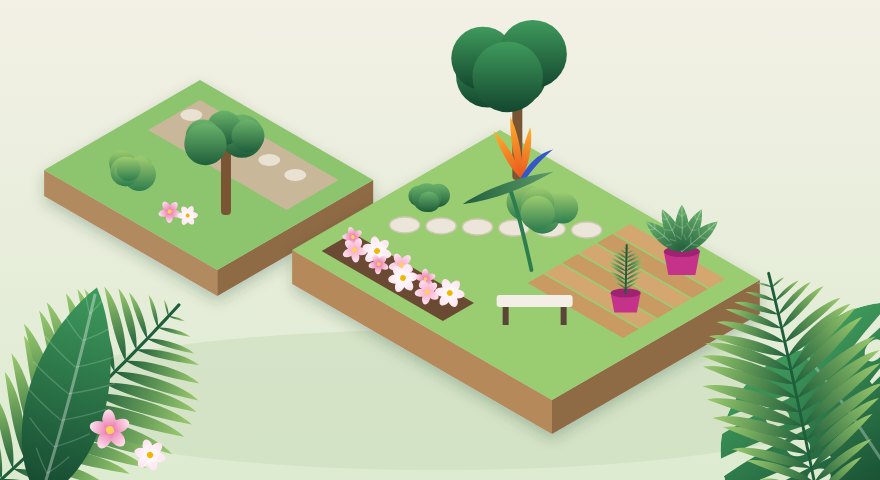 Ilustração de boxes com mostras de paisagismo