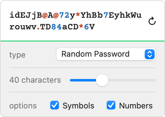 Generate long, random passwords containing symbols and numbers