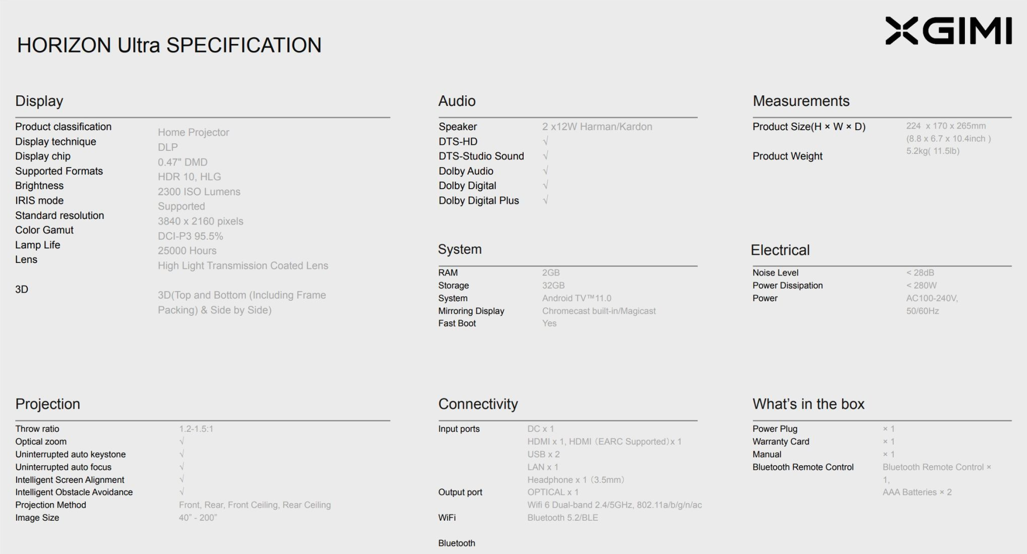 XGIMI HORIZON ULTRA Specifications