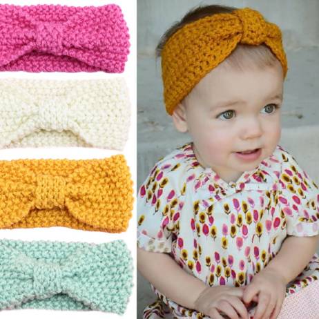 Bow Baby Boy Girl Headbands Knitted Candy...