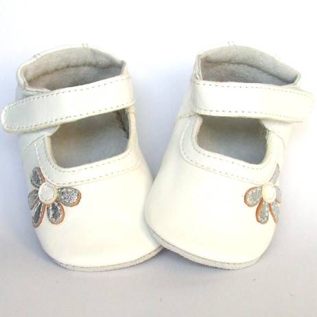 Babyschoentjes Leren Babyslofje Blossom White Silver