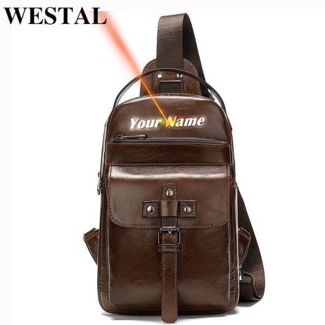 WESTAL genuine leather male chest bags me...