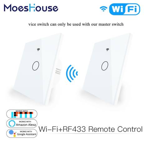 WiFi Smart Glass Panel Touch Switch RF433 Transmitter Wall Panel 1/2/3 Gang Remote Control Switch Works with Alexa Google Home