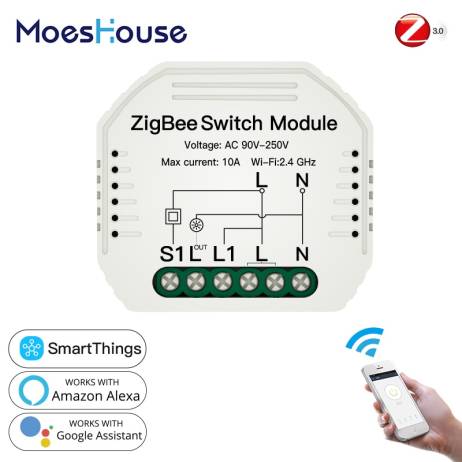 Tuya ZigBee 3.0 Smart Light Switch Module SmartThings Required APP Remote Control, Work with Alexa Google Home for Voice Control