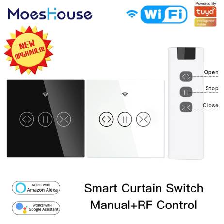 WiFi RF433 Smart Touch Curtain Roller Blinds Motor Switch Tuya Smart Life App Remote Control Works with Alexa Google Home