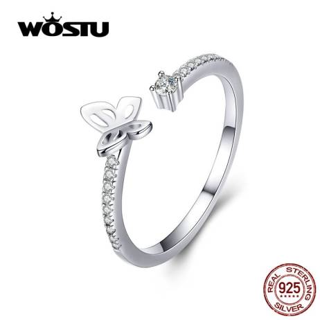WOSTU Classic Opening Butterfly Rings Authentic 925 Sterling Silver Adjustable CZ Rings For Women Making Jewelry CQR550