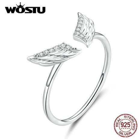 WOSTU Wings Fashion Ring 925 Sterling Silver Zircon Open Ring Adjustable Finger For Women Wedding Luxury Jewelry Gift CTR108