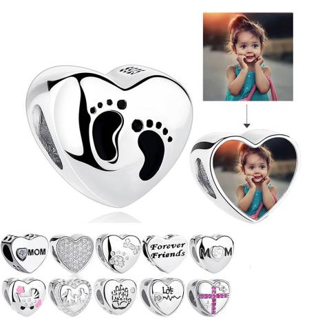 Romantic Custom Photo Heart Charms fit Pa...