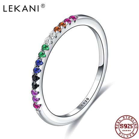 LEKANI Rainbow Color Finger Silver Rings ...