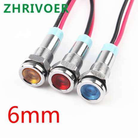 1pcs 6mm 6V 12V 24V 220v Flat head LED Me...