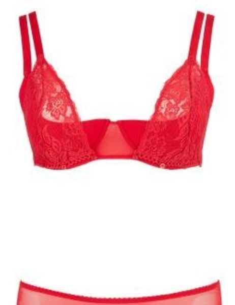 3 delige BH-Set Met Kwart Cups - Rood