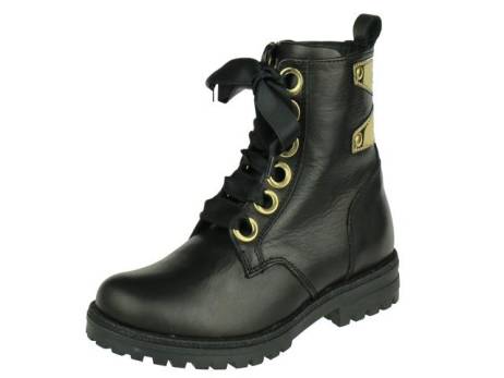 Freesby Meisjes Biker Boot Met Veter En Rits Meisjesschoenen Maat 30 31 33 Zwart Goud