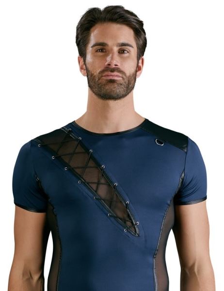 Donkerblauw Mircofiber Herenshirt Met Stoere Veters S 
