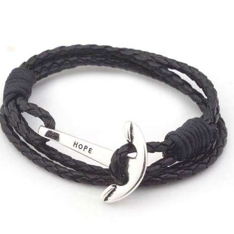 Mens Jewelry 40cm PU Leather Bracelet Wristband Man Anchor Wrap Charm Braclet For Women Male Accessories Hand Cuff Best Friend