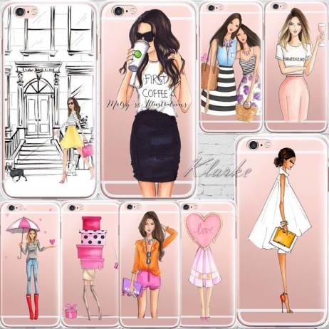 Beautiful Girl drink coffee Design Transparent TPU Case Cover For Iphone 6 6s Fashion Cell Phone Cases