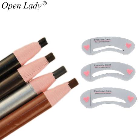 3 PCS Eyebrow Shaping Stencils Grooming Kit Makeup Tools + 1 PCS Eye Brow Pencil Brush Wonderful Gift