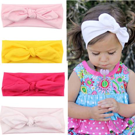 Trendy Lovely Rabbit Ears Bowknot Shaped Elastic Cloth Baby Girls Hairbands Children Hair Accessories BB-222