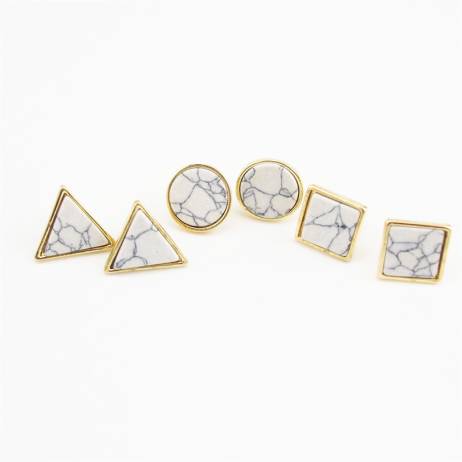New Arrival 2015 Square Triangle Round Geometric Marbled White Stone Turquoise Stud Earrings For Women E-428