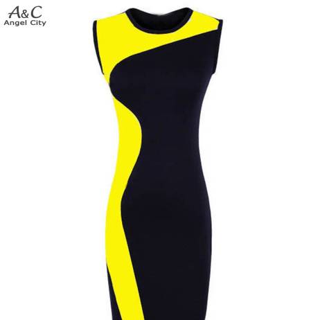 2016 New Fashion Women Elegant Vintage Geometry Sleeveless Bandage Dress O-Neck Bodycon Party Evening Slim Pencil Dress 51