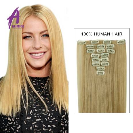 Color 60 # Clip in Human Hair Extensions Blonde Human Hair Clip In Extensions 100g Platinum Blonde Remy Human Hair Clip In