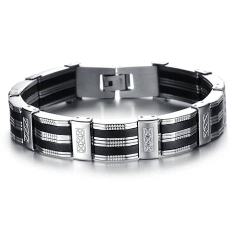 Wholesale Hot Sale New 2015 Fashion Jewelry Black Silicone Mix Stainless Steel Personality Men Bracelet Male Bangles PH850