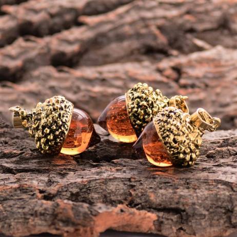 1piece Vintage Antique Bronze Silver Gold Plated Water Drop Suspension Glass Acorn Oak Pendant Necklace For Women