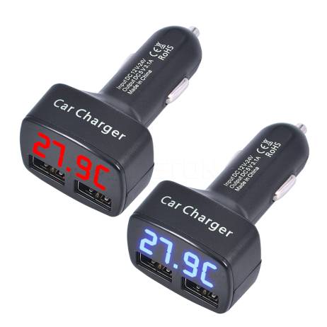 Universal 4 in 1 Car Dual USB Charger DC 5V 3.1A with Voltage/temperature/Current Meter Tester Adapter Digital LED Display