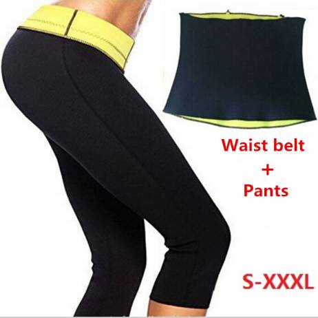 Pants + Waist Belt Hot Shapers Sports Pants Set Women's Slimming Sets Body Shaper Waist Training Corsets Plus Size XXL XXXL
